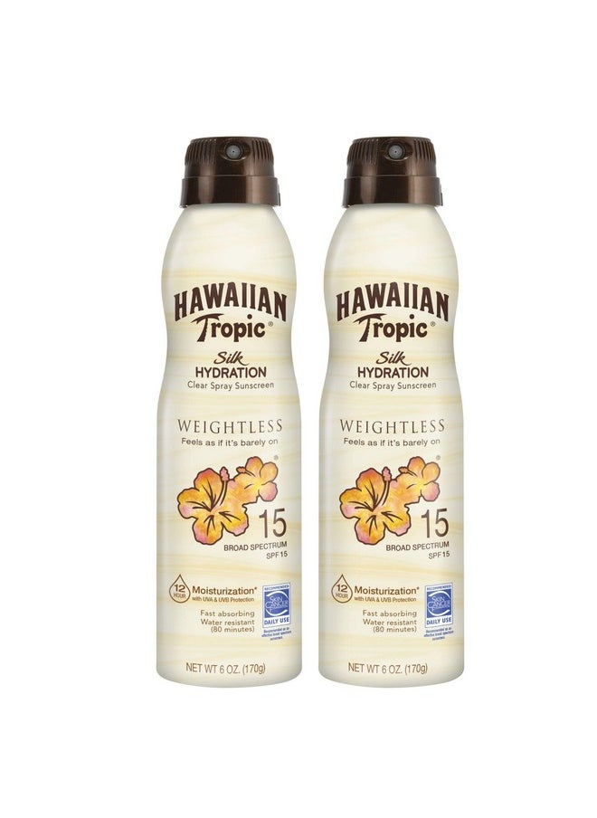 Weightless Hydration Clear Spray Sunscreen Spf 15, 6Oz Twin Pack | Hawaiian Tropic Sunscreen Spf 15, Sunblock, Oxybenzone Free Sunscreen, Spray On Sunscreen Pack, 6Oz Each