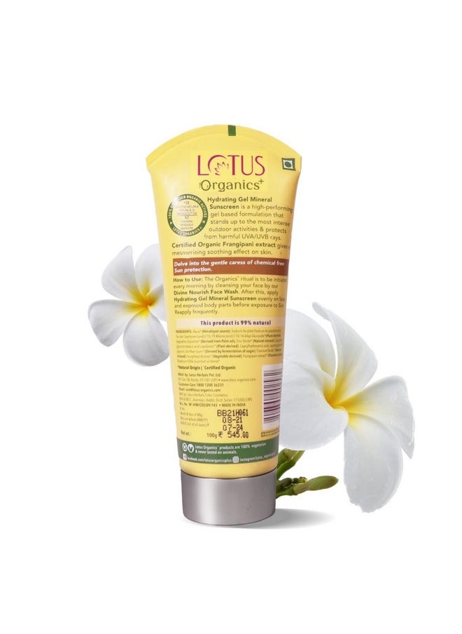 Hydrating Gel Mineral Sunscreen | No White Cast | Fast Absorbing | Certified Organic | Spf 30 | Pa+++ | Sulphate & Paraben Free | All Skin Types | 100G