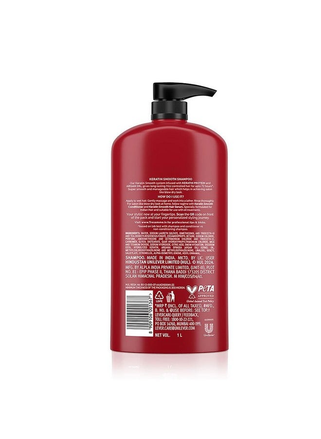 Keratin Smooth, Shampoo, 1L, For Straighter, Shinier Hair, With Keratin & Argan Oil, Nourishes Dry Hair, Controls Frizz , For Men & Women