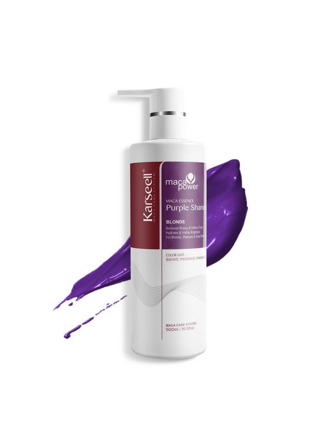 Maca Power Purple Shampoo Professional Neutralizes Brass & Yellow Tones For Blonde Silver Gray Highlighted Hair 16.90 Oz 500Ml