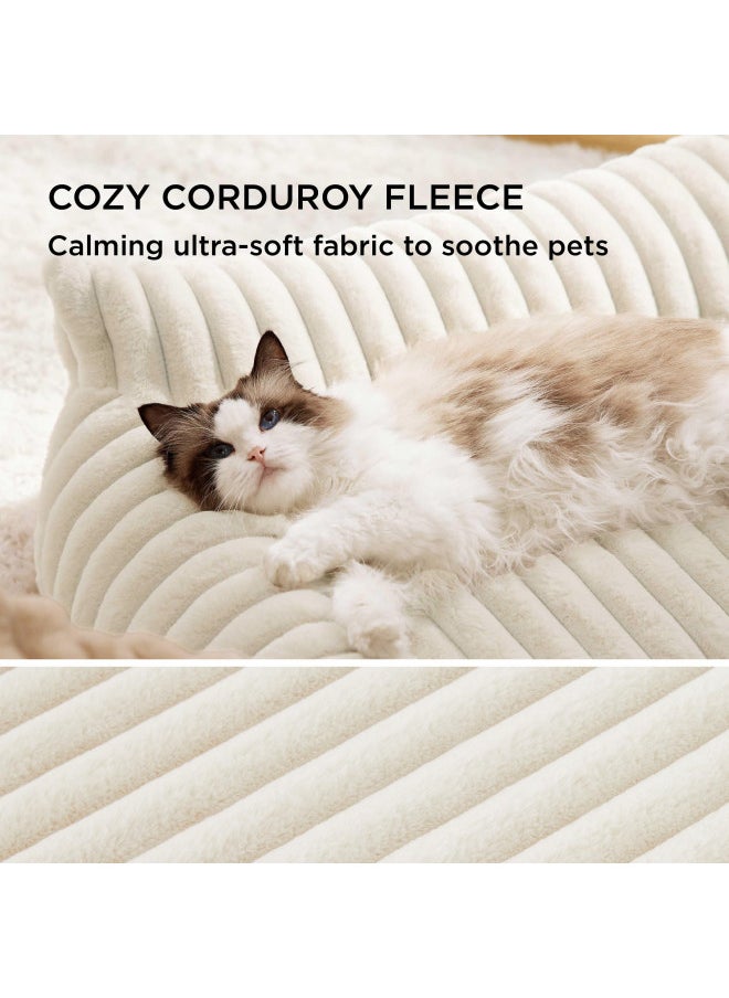 Bedsure Cute Cat Couch for Pets - Fluffy Cat Sofa with Premium Soft Corduroy Fleece, Fuzzy Cat Couch Bed with Removable Washable Cover, Supportive Cat Chair for Indoor Cats, 24inch, Cream