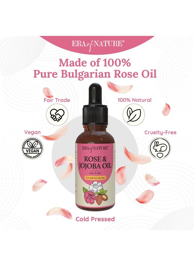 Rose And Jojoba Oil - 100% Cold-Pressed Pure Rose And Jojoba Oil For Hair, Skin, Lips, Acne, And Beard Care - 1Oz
