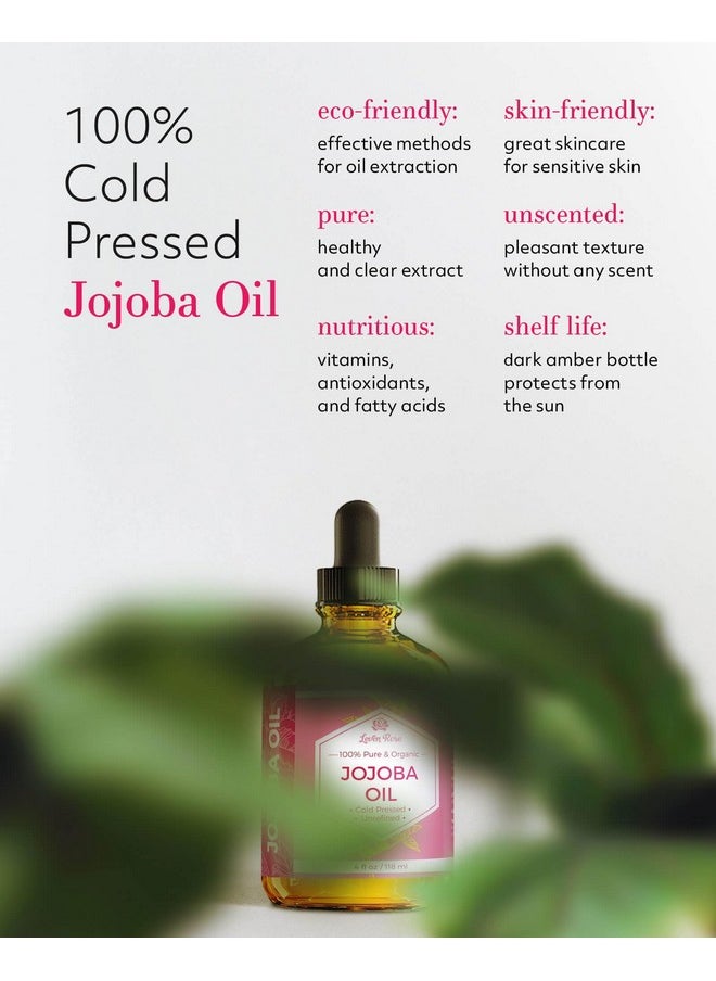 Jojoba Oil Organic, Pure Cold Pressed Natural Unrefined Moisturizer For Skin Hair And Nails 4 Oz