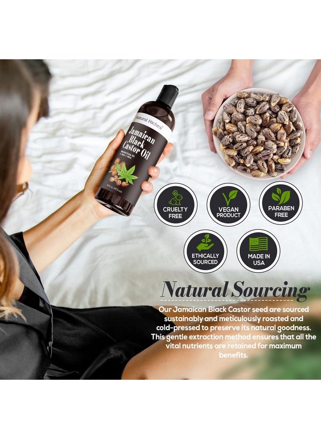 Jamaican Black Castor Oil Pure Organic Cold Pressed For Hair Growth Skin Care For Dry Skin Conditioning Eyebrows Eyelashes Scalp And Nail Moisturizes & Repairs 16Fl.Oz.