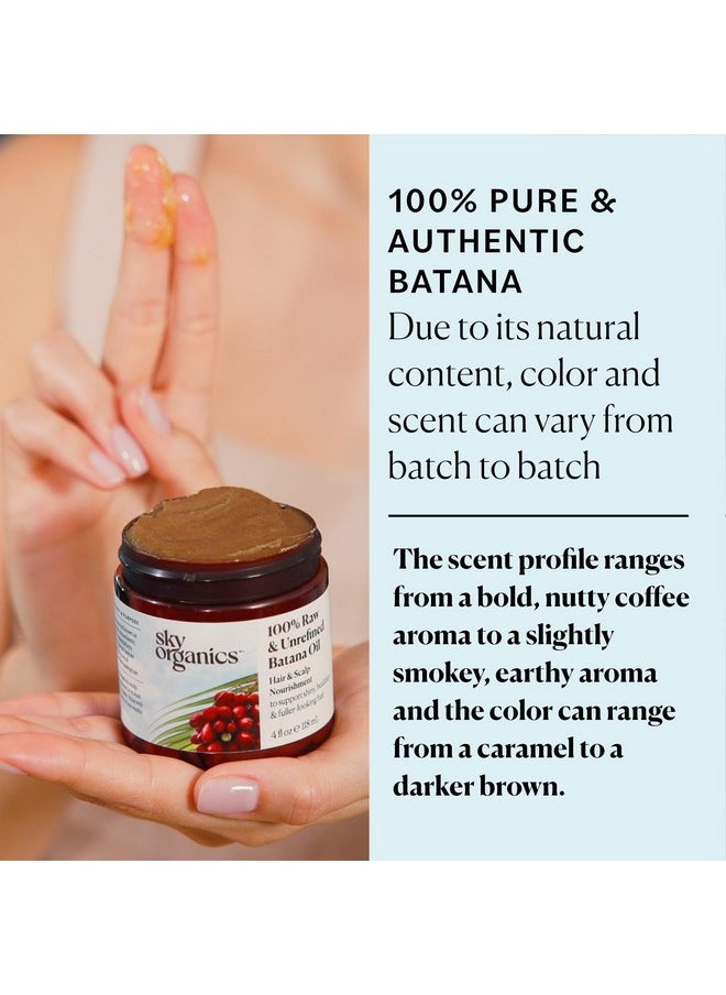 Raw & Unrefined Batana Oil, 100% Pure, From Honduras, To Support Scalp & Stronger Fuller-Looking Hair, Intensive Hair Conditioning & Hair Repair Mask, 4 Fl Oz