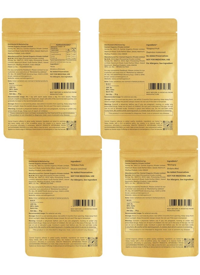 Combo Of Amla,Shikakai,Soapnut & Bhringraj Powder(75G Each) | Natural | Promotes Hair Growth,Strengthens Hair & Adds Shine And Luster | No Added Preservatives & Additives