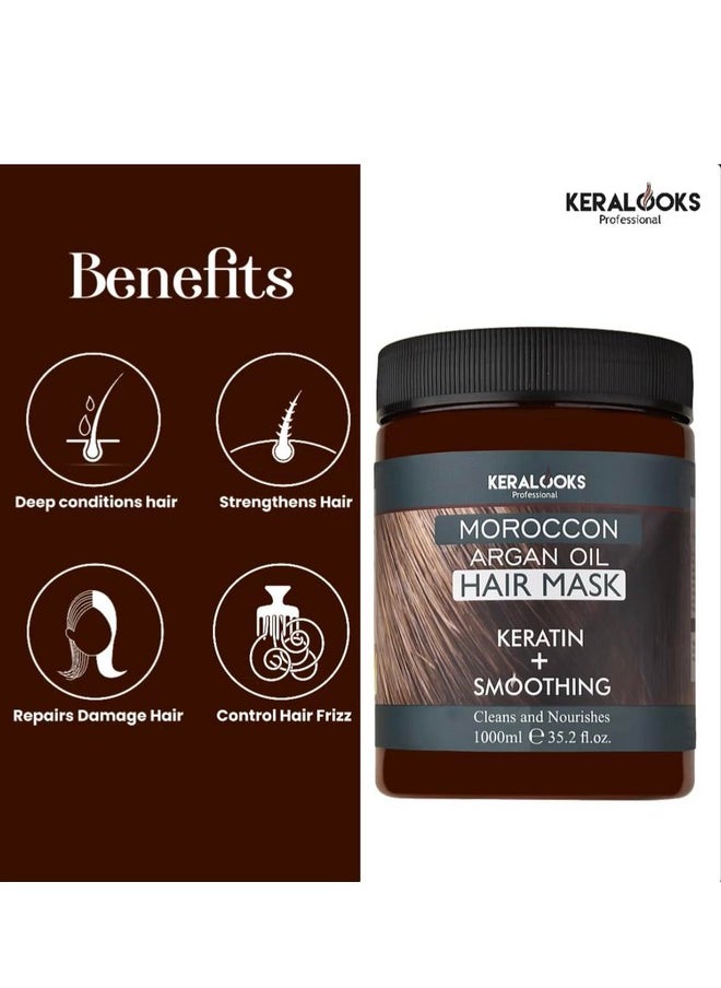 ® Moroccan Argan Oil Hair Mask 1000Ml With Keratin Serum 50Ml - Deep Conditioning Treatment For Smoothing & Repair - Ideal For Curly, Wavy, Coily, And Straight Hair