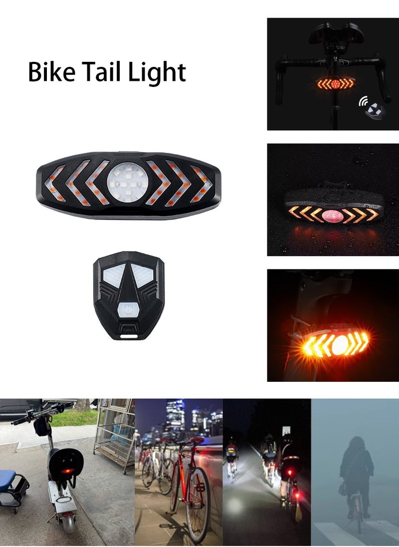 Bicycle tail light with remote control, bicycle light group, USB rechargeable bicycle tail light, turn signal, waterproof 5 modes, night riding warning light, red light, road mountain biking equipment, suitable for riding, 9.75*3.4cm