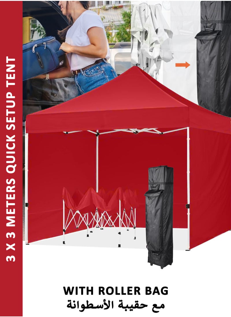 Pop-Up Canopy Tent 3x3m | Outdoor Shelter for Events, Camping, Markets, Parties | UV Protection, Adjustable Heights, Portable with Trolley Bag