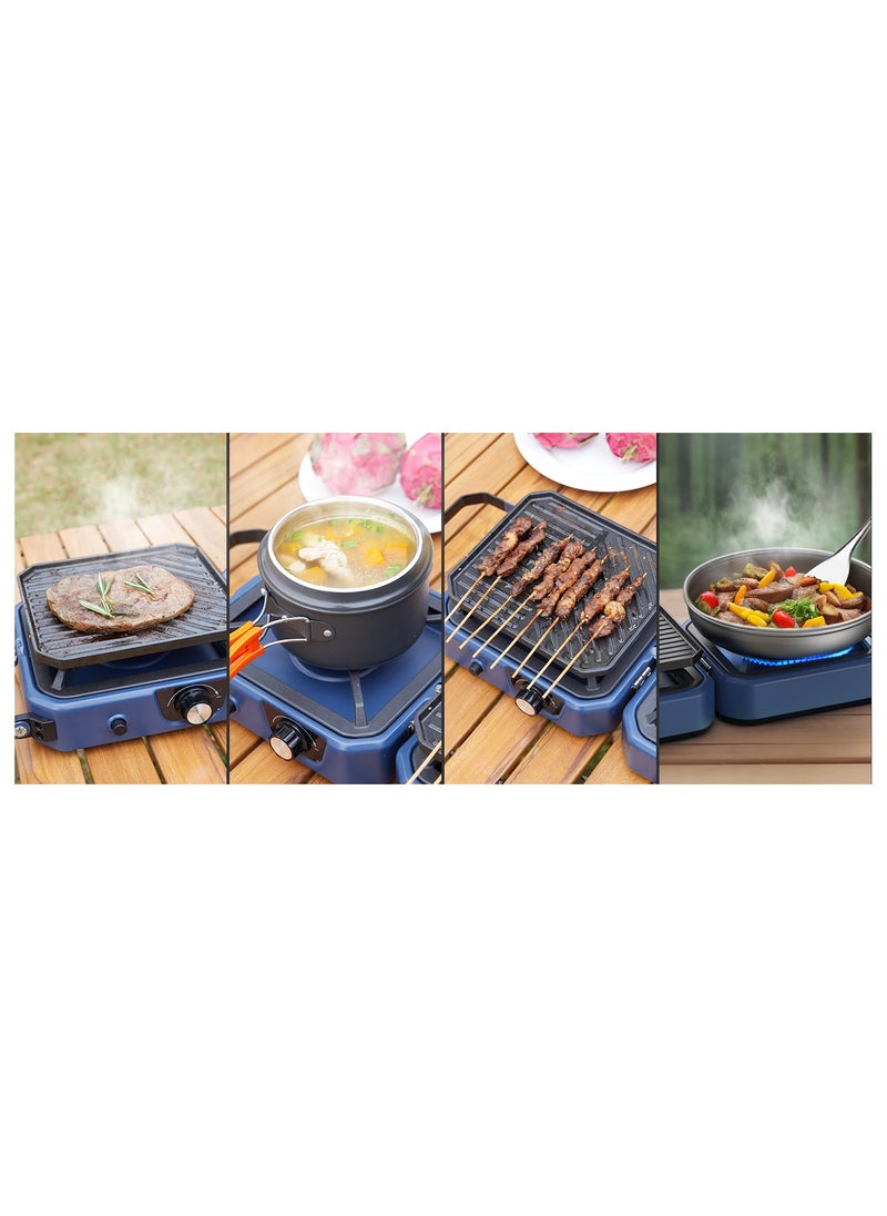 2-Burner Camping Stove Grill - 16,000 BTU Foldable Camp Stove, Portable Cooking Stove with Piezo Ignition, Adjustable Burners, Easy-Carrying Handle, Stainless Steel Build for Camping, BBQ, Tailgating & Emergencies