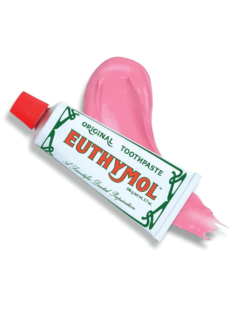 Euthymol Natural Flouride-Free Formula/Strong Mint Flavor for Fresh Breath, 3.7 oz | Classic Pink Toothpaste for Fresh Breath, Plaque & Tartar Remover | Travel Size Aluminum Recyclable Tube