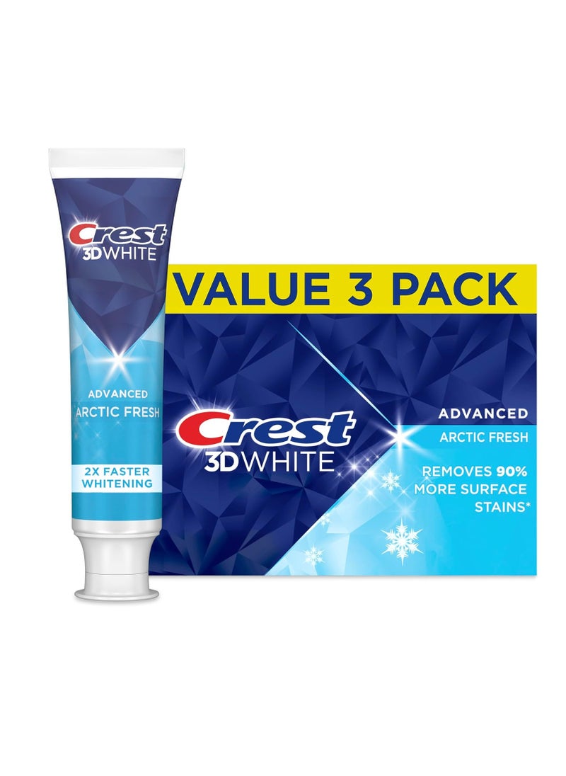 Crest 3D White Advanced Teeth Whitening Toothpaste, Arctic Fresh, 3.3 oz, Pack of 3