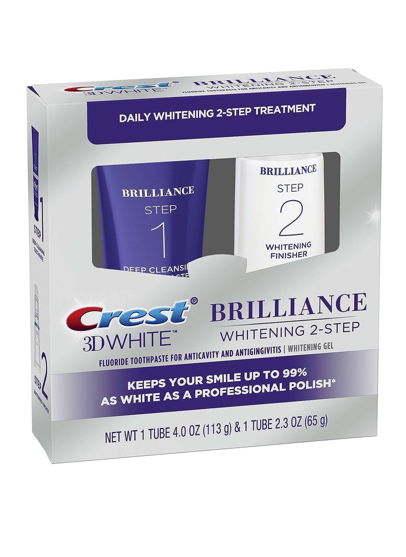 Crest 3D White Brilliance 2 Step Kit, Deep Clean Toothpaste (4oz) + Teeth Whitening Gel (2.3oz)