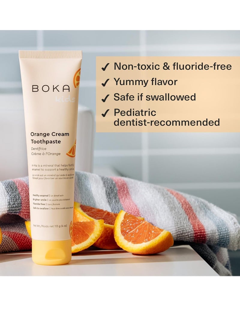 Boka Fluoride Free Toothpaste- Nano Hydroxyapatite, Remineralizing, Sensitive Teeth, Whitening- Dentist Recommended for Adult, Kids Oral Care- Orange Cream Flavor, 4oz 1Pk - US Manufactured