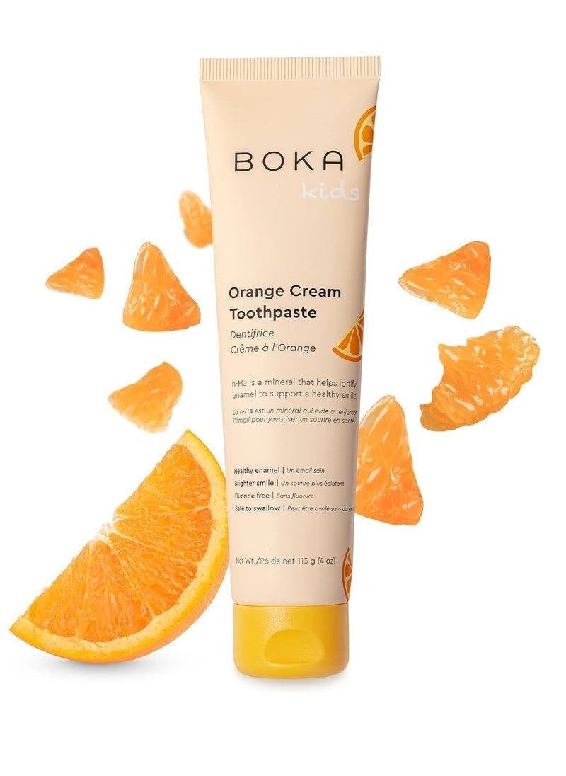 Boka Fluoride Free Toothpaste- Nano Hydroxyapatite, Remineralizing, Sensitive Teeth, Whitening- Dentist Recommended for Adult, Kids Oral Care- Orange Cream Flavor, 4oz 1Pk - US Manufactured