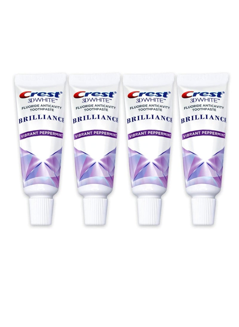 Crest 3D White Brilliance Toothpaste, Vibrant Peppermint, Travel Size 0.85 oz (24g) - Pack of 4