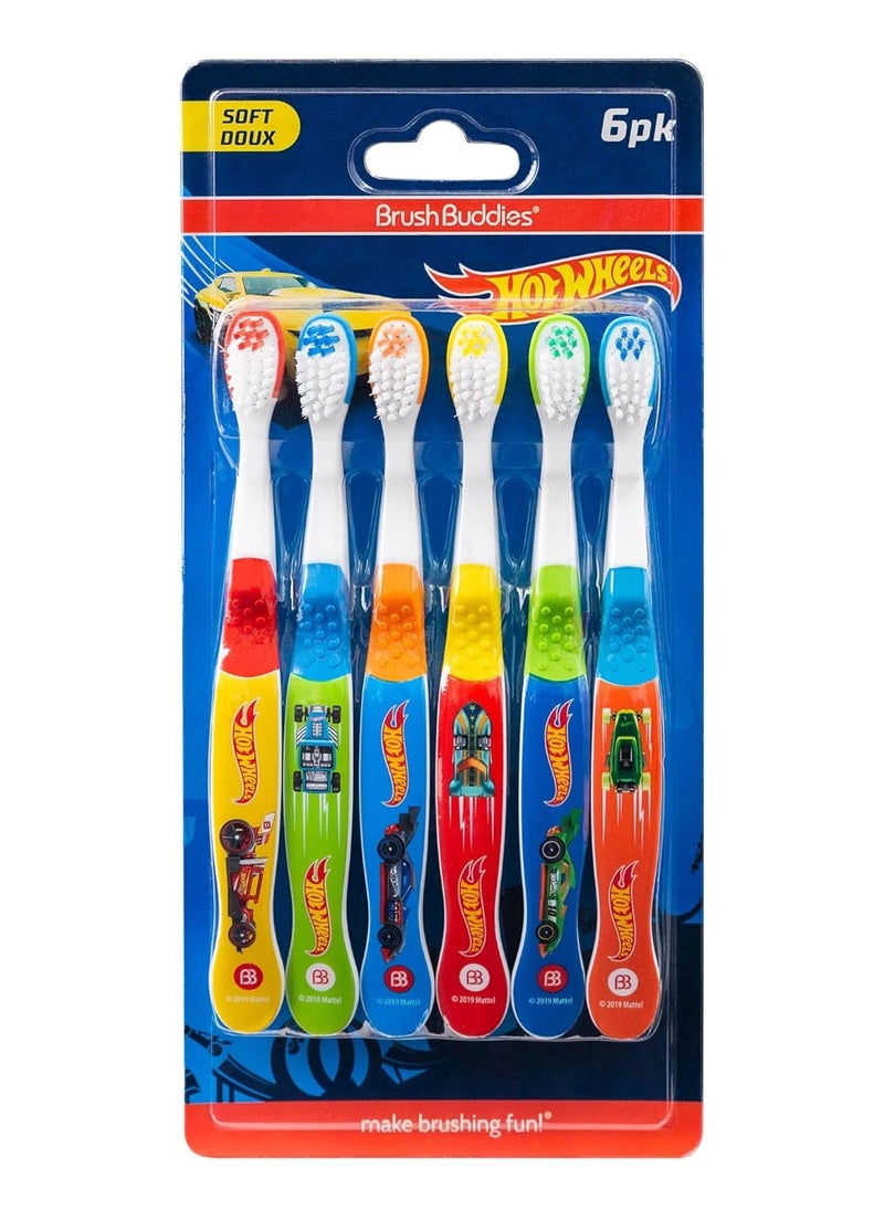 Brush Buddies 6-Pack Hot Wheels Toothbrush for Kids, Kids Battery Powered Toothbrushes, Toothbrush Pack, Soft Bristle Toothbrushes for Kids, Toddler Toothbrush Ages 2-4, Multicolor