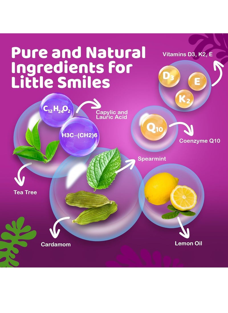 GuruNanda Kids Oil Pulling, Alcohol-Free Mouthwash, Essential Oils & Vitamins for Fresh Breath & Happy Gums for Ages 6 & up, Natural Berry Lemon Rose, 8 Oz
