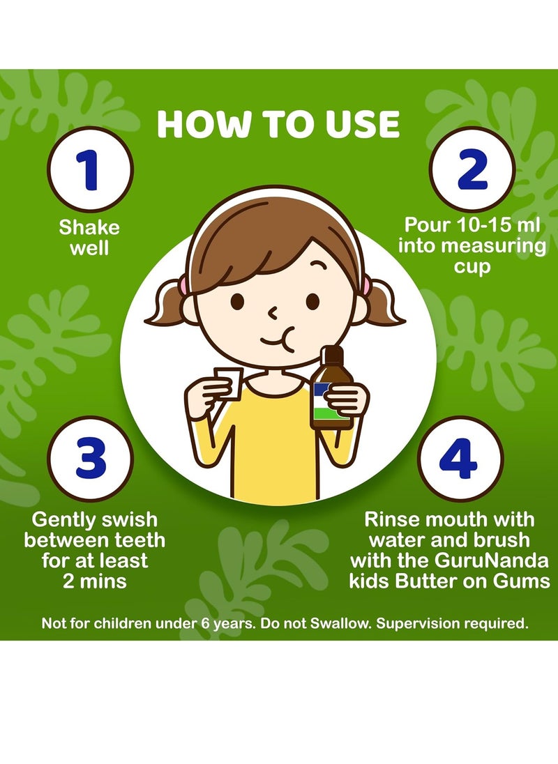 GuruNanda Kids Oil Pulling, Alcohol-Free Mouthwash, Essential Oils & Vitamins for Fresh Breath & Happy Gums for Ages 6 & up, Natural Berry Lemon Rose, 8 Oz