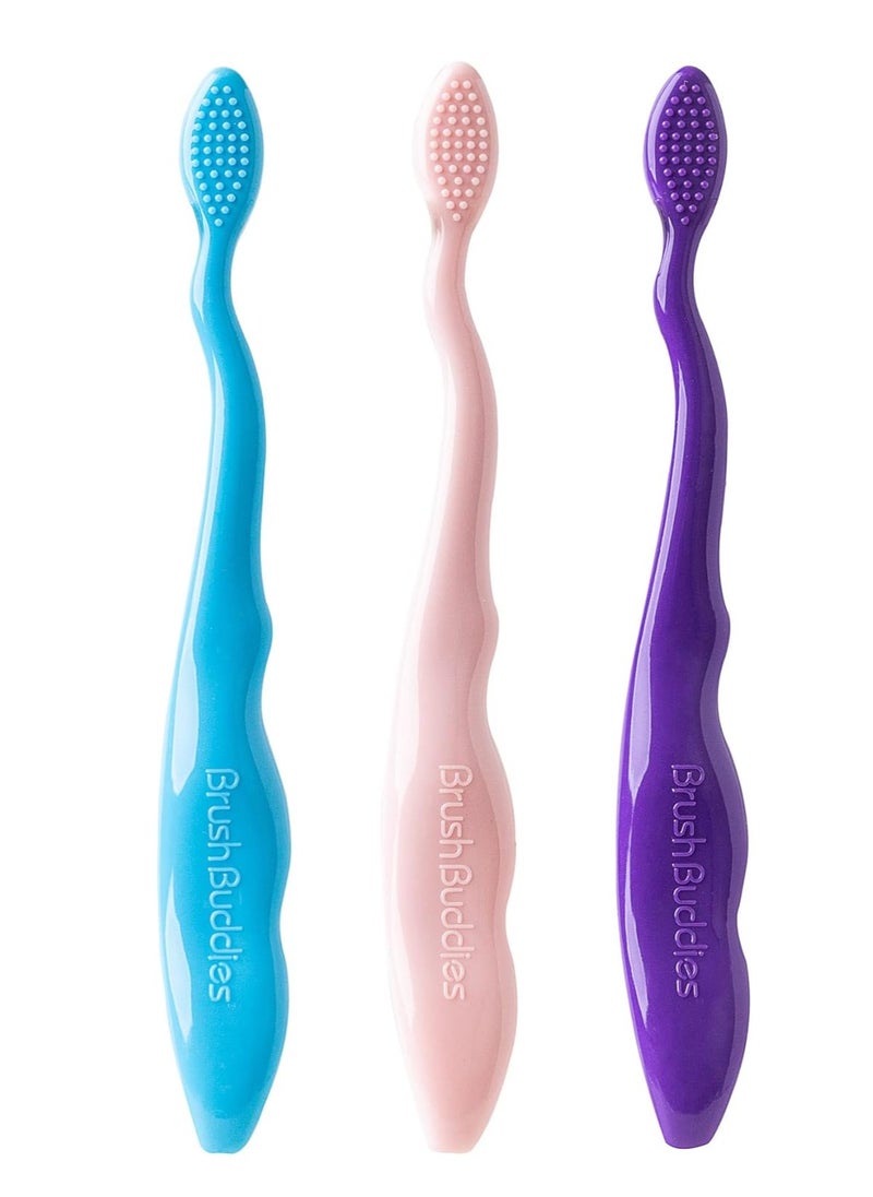 Brush Buddies Barbie Manual Soft Bristled Toothbrush for Kids, Multi-Colored & Fun Toddler Toothbrush, Anti-Slip Grip Handle, Kids Travel Toothbrush, 3 Pack