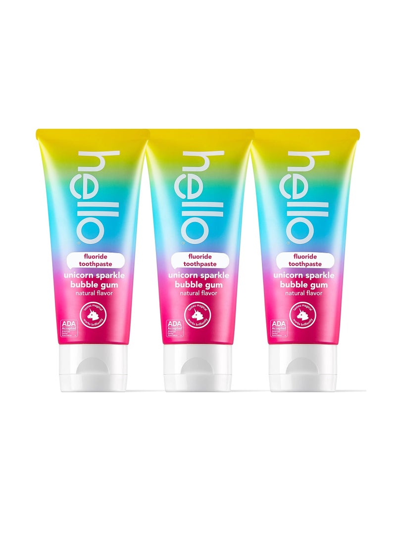 hello Unicorn Sparkle Kids Fluoride Toothpaste, Natural Bubble Gum Flavor & Kids Mouthwash with Unicorn Bubble Gum Flavor, Alcohol Free Mouthwash