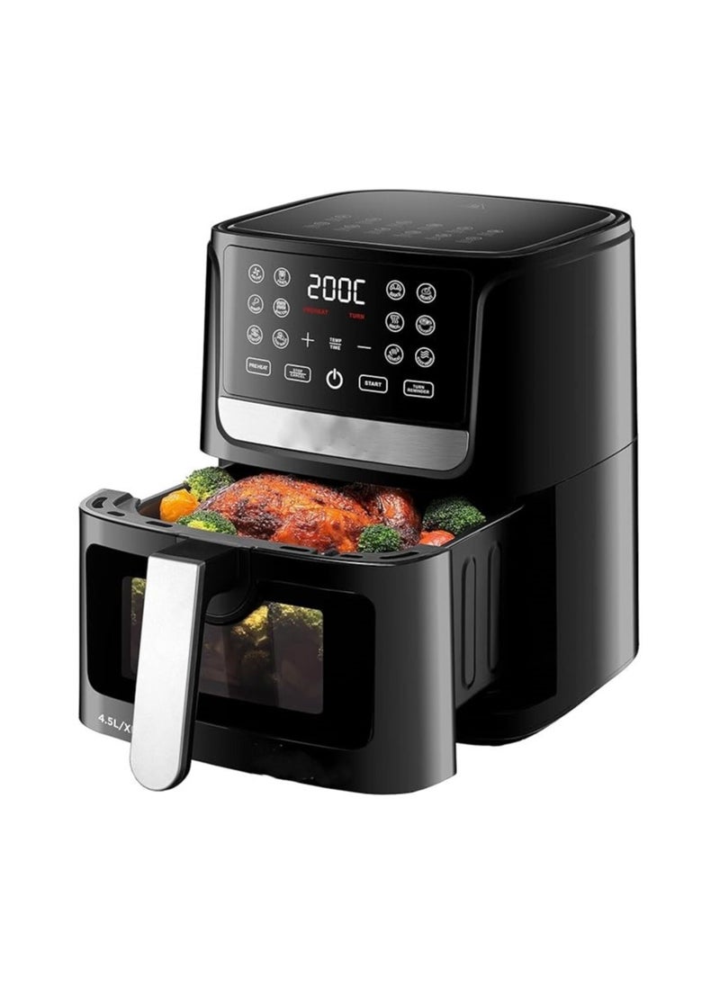 Air Fryer 4.5 L Digital with Window, 1500 W, AF4500 12 Preset Programs, Adjustable Temp 80-200°C, Timer, Preheat, Reheat, Keep Warm, Dehydrate, Auto-Off, Dishwasher-Safe