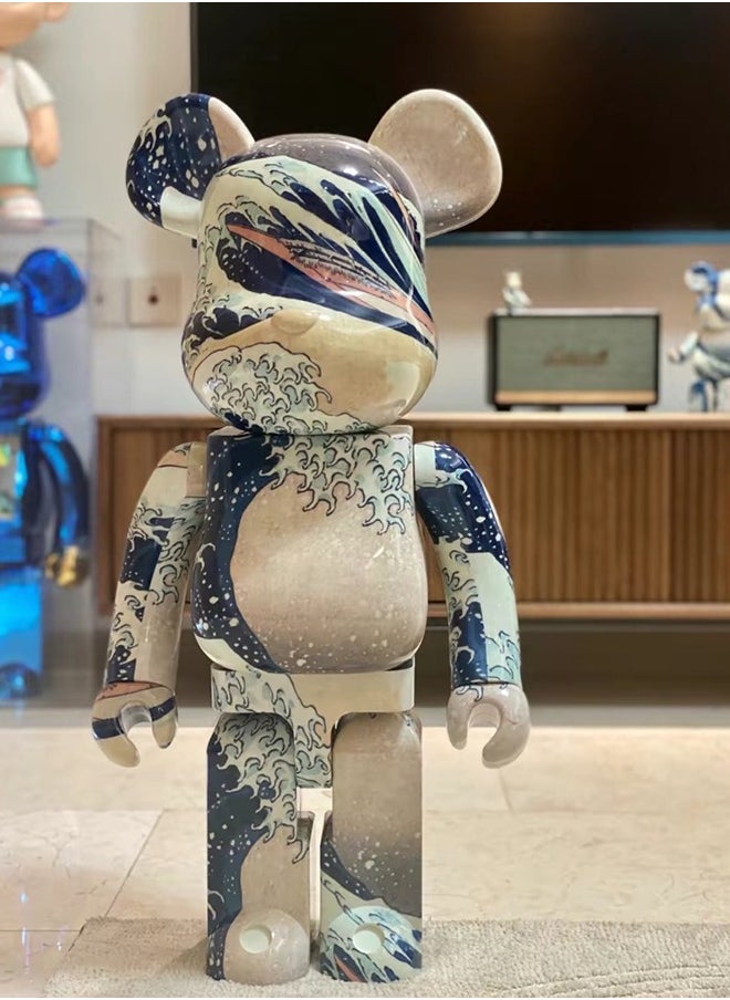 Bearbrick 1000% Decorative Animal Resin Sculpture Home Decor Statue, Art Figurine Home Ornament Decoration for Office, Living Room, Bedroom, Book Shelf, TV Cabinet, Desktop (The Great Wave off Kanagawa)