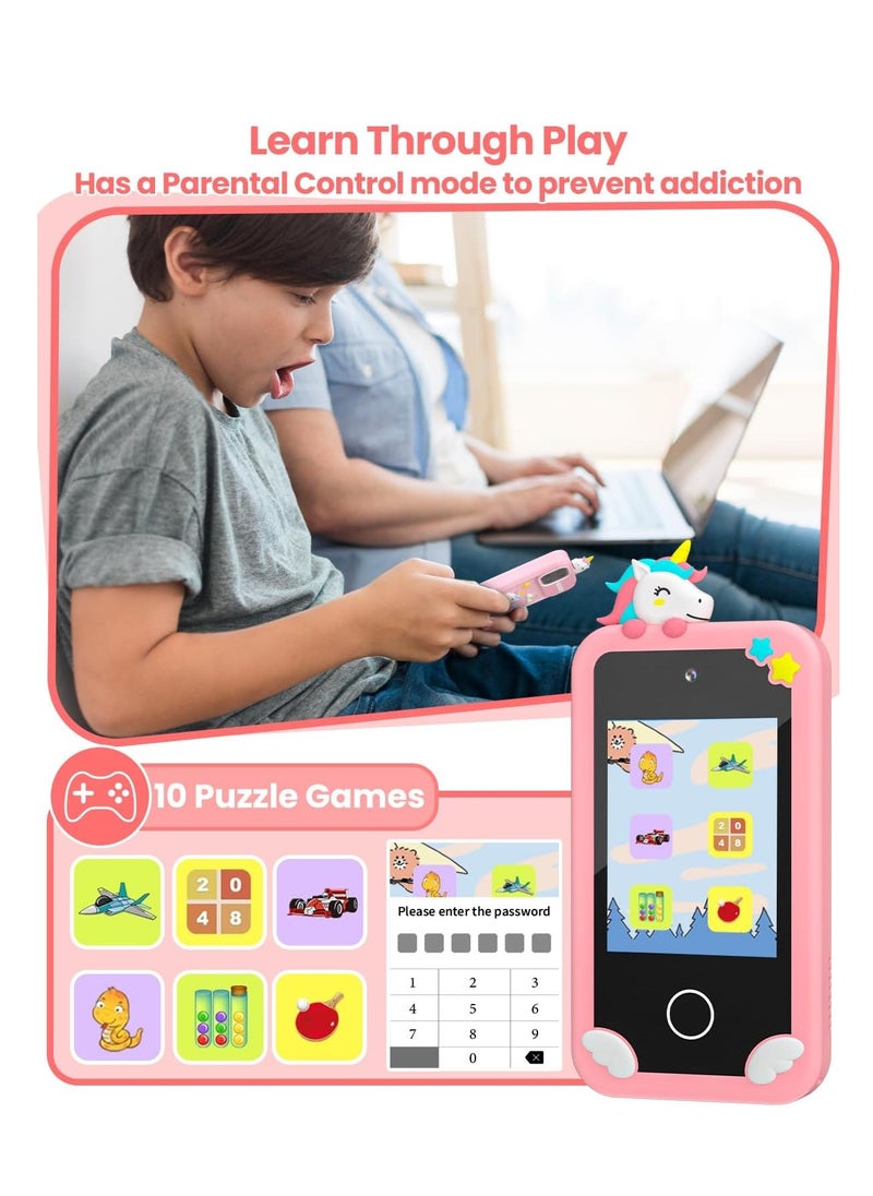 Kids Smart Phone for Boys with 32G Card & Holographic Pyramid,  for Age 3-10 Kids Toys Cell Phone, 2.8