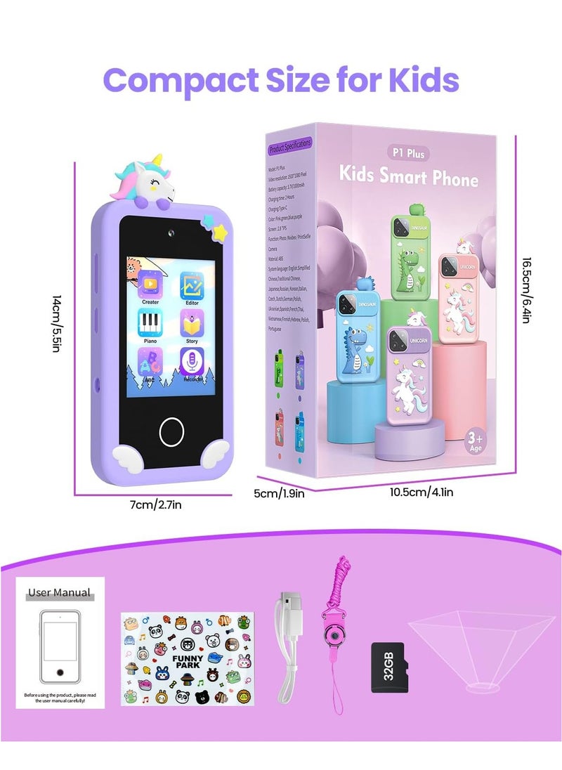 Kids Smart Phone for Boys with 32G Card & Holographic Pyramid,  for Age 3-10 Kids Toys Cell Phone, 2.8