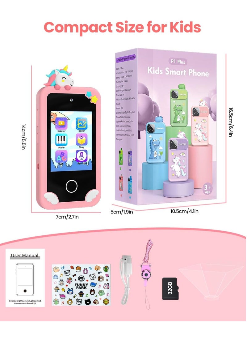 Kids Smart Phone for Boys with 32G Card & Holographic Pyramid,  for Age 3-10 Kids Toys Cell Phone, 2.8