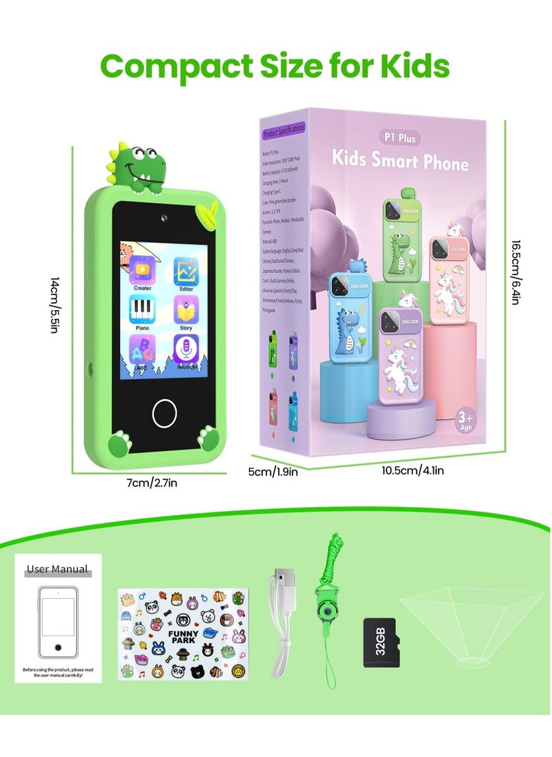 Kids Smart Phone for Boys with 32G Card & Holographic Pyramid,  for Age 3-10 Kids Toys Cell Phone, 2.8