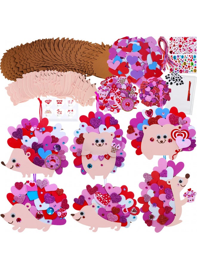 Winlyn 24 Sets Heart Hedgehog Ornaments Decorations Valentine Crafts Kits Heart Hedgehog Art Sets Heart Foam Valentine Stickers for Kids Valentine's Day Party Classroom Activities Gift Exchange