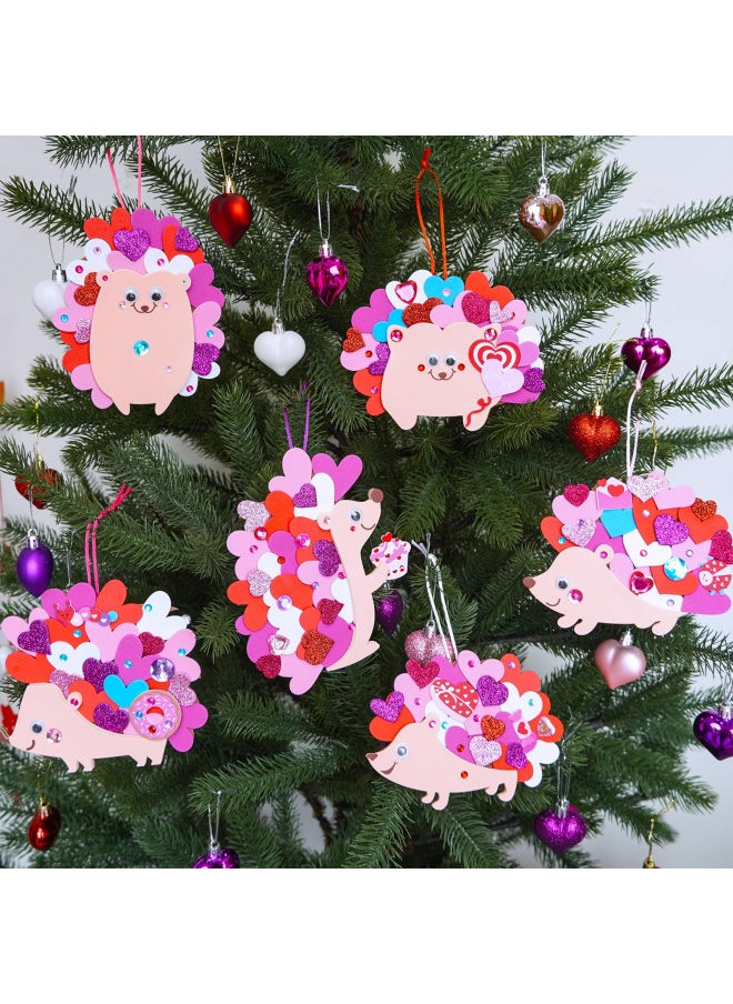 Winlyn 24 Sets Heart Hedgehog Ornaments Decorations Valentine Crafts Kits Heart Hedgehog Art Sets Heart Foam Valentine Stickers for Kids Valentine's Day Party Classroom Activities Gift Exchange