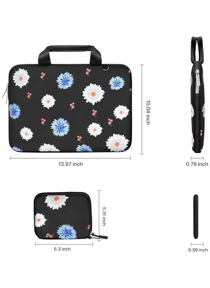 Laptop Sleeve Compatible with MacBook Air/Pro, 13-13.3 inch Notebook, Compatible with MacBook Pro 14 inch 2021 M1 A2442, Calliopsis Flower Neoprene Carrying Bag with Handle & Small Case, Black