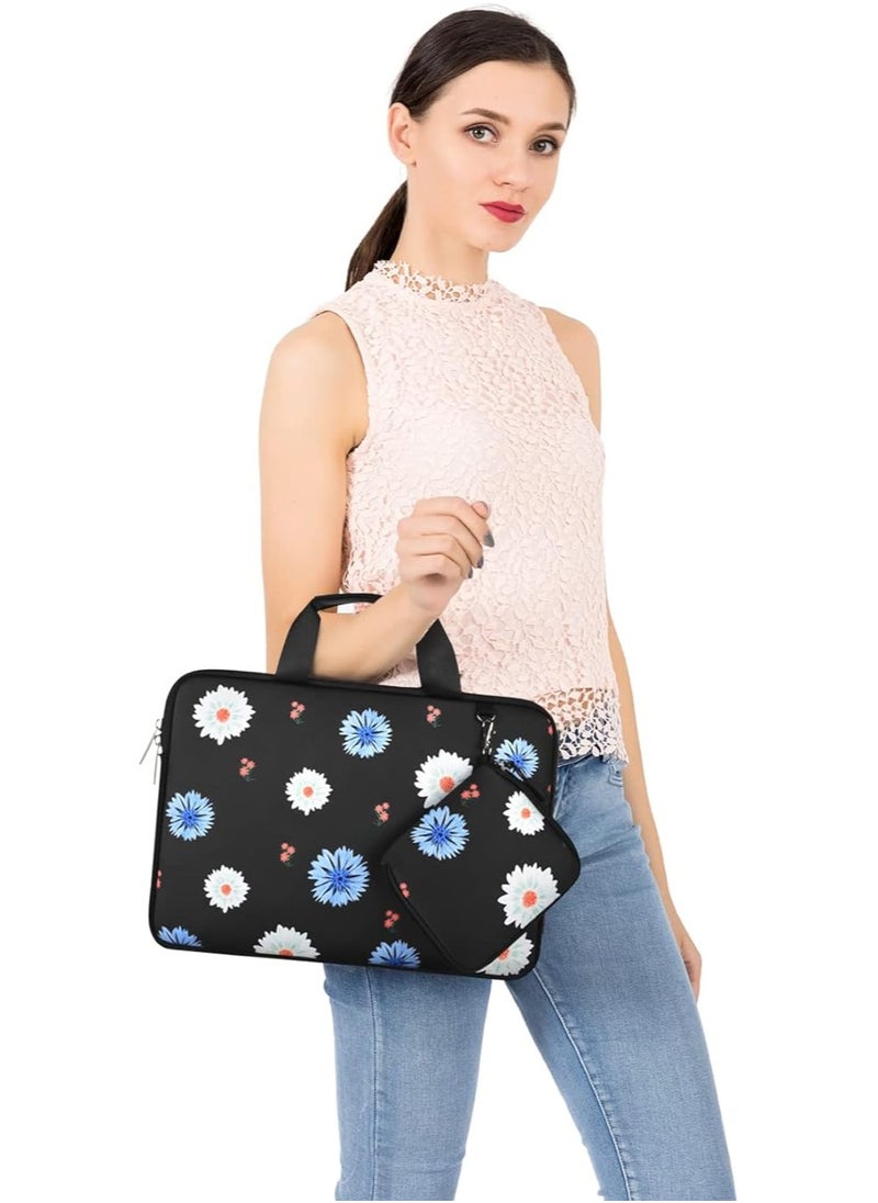 Laptop Sleeve Compatible with MacBook Air/Pro, 13-13.3 inch Notebook, Compatible with MacBook Pro 14 inch 2021 M1 A2442, Calliopsis Flower Neoprene Carrying Bag with Handle & Small Case, Black