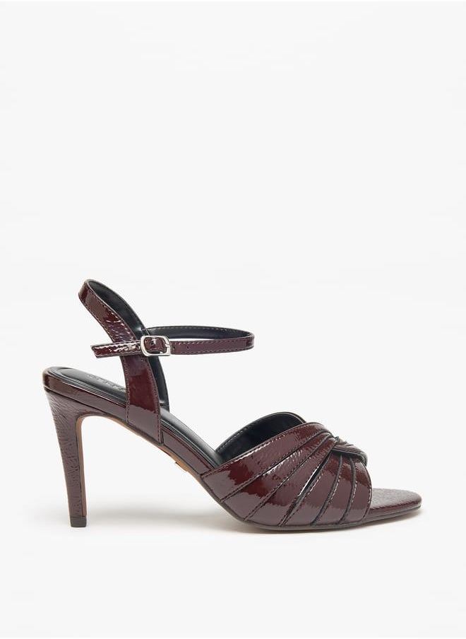 Womens Textured Sandals with Stiletto Heels and Buckle Closure