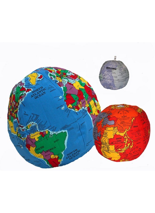 Plush Earth, Moon & Mars Bundle - Interactive & Educational Plush Globe, Moon & Mars Set | Learn Geography With A Fun & Educational Toy For Kids +3, Teachers & Adults