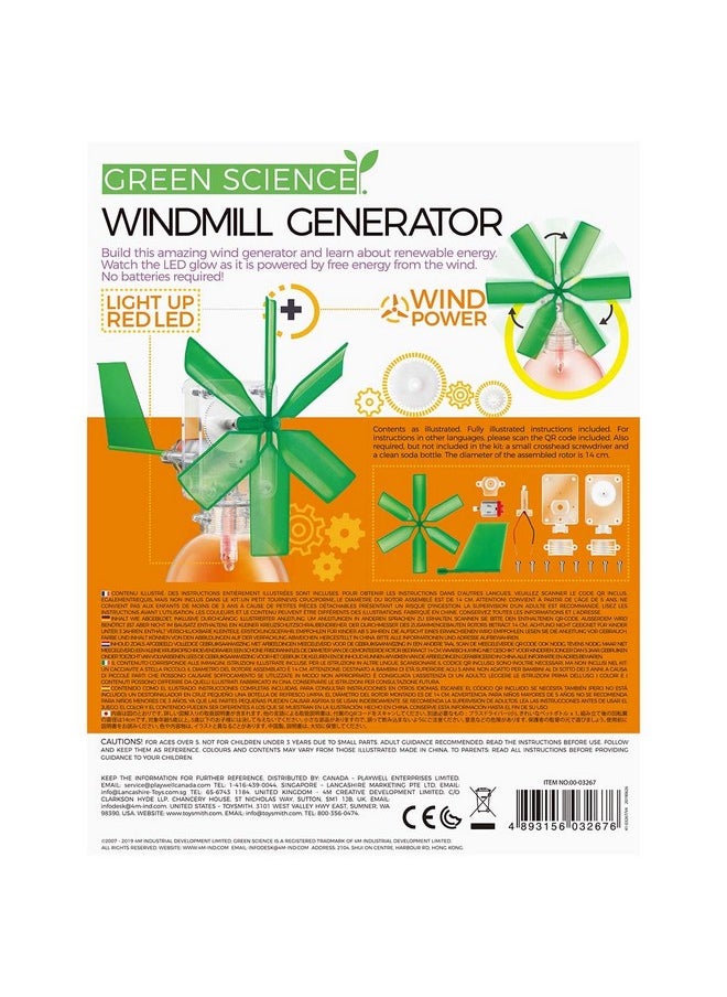 Toysmith, Green Science Windmill Generator Kit, Diy Science Kit With Led Lights, For Boys & Girls Ages 8+ (Packaging May Vary)