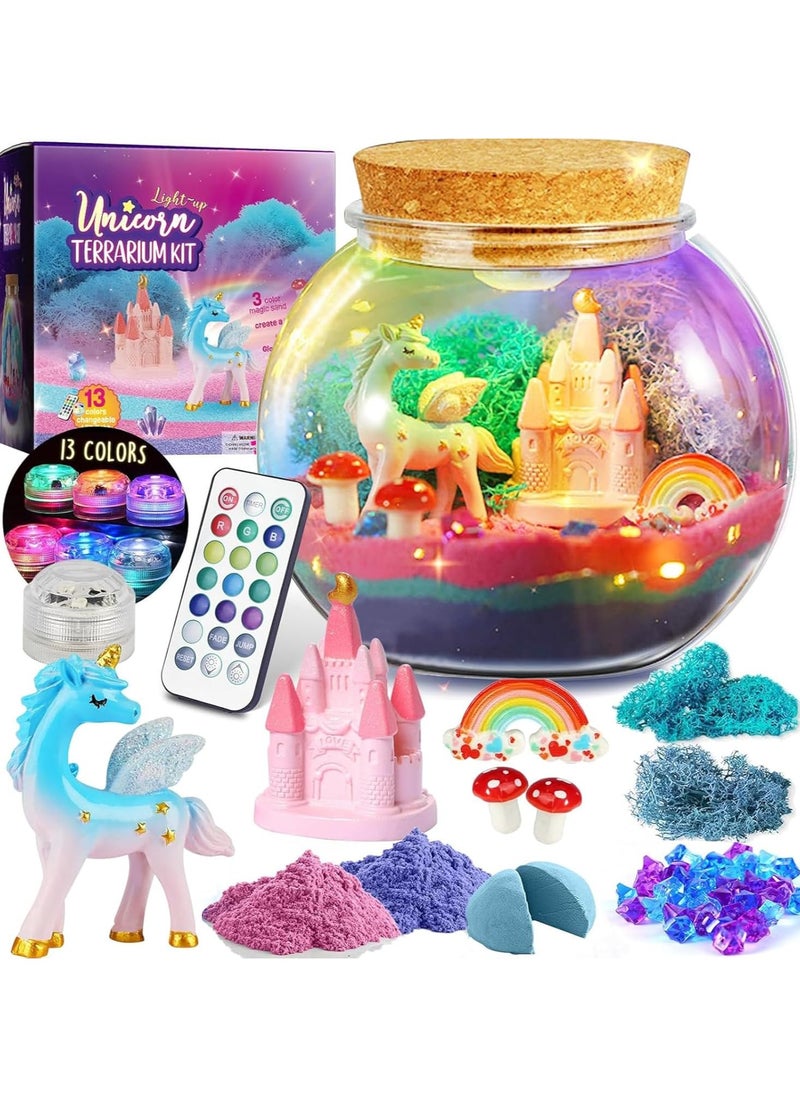 Unicorns Terrarium Gifts for Kids Girls Light Up Terrarium Unicorns Toys for Girls DIY Moon Lamp Arts and Crafts Birthday Gift for Girls Ages 4+ Year Old (Unicorn)