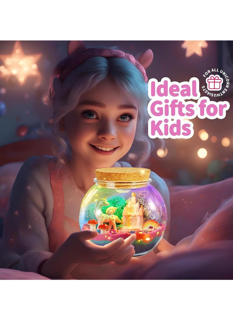 Unicorns Terrarium Gifts for Kids Girls Light Up Terrarium Unicorns Toys for Girls DIY Moon Lamp Arts and Crafts Birthday Gift for Girls Ages 4+ Year Old (Unicorn)