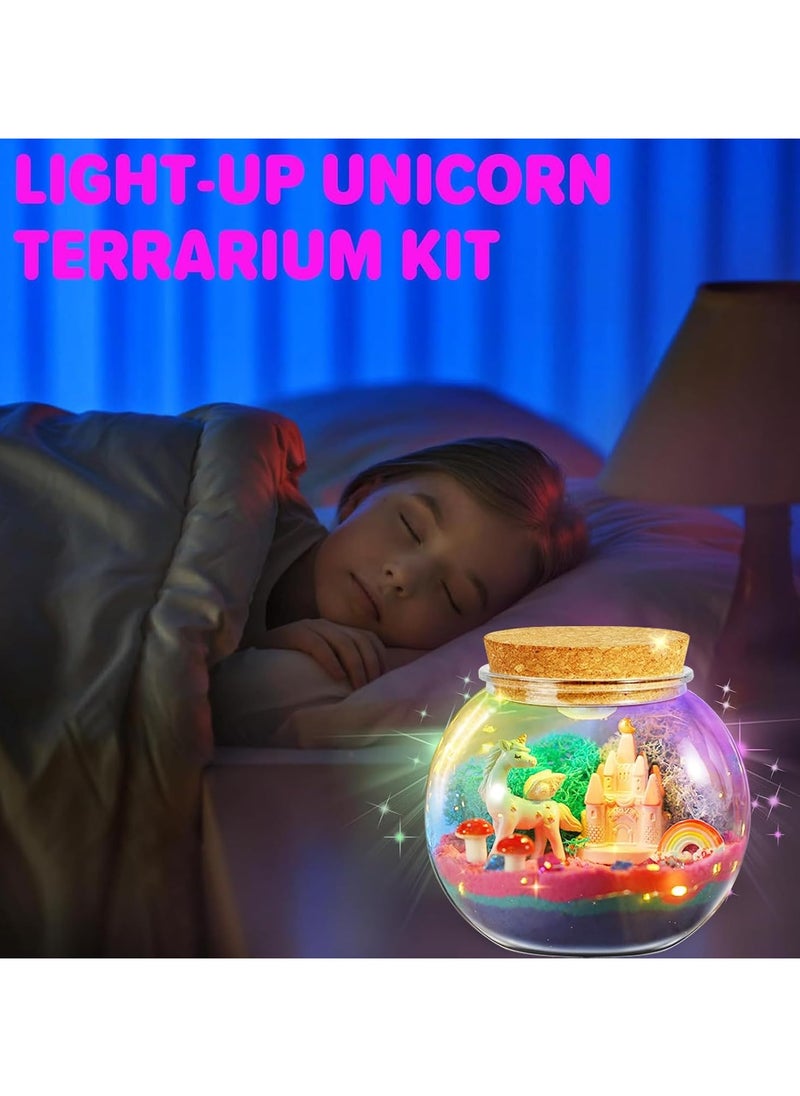 Unicorns Terrarium Gifts for Kids Girls Light Up Terrarium Unicorns Toys for Girls DIY Moon Lamp Arts and Crafts Birthday Gift for Girls Ages 4+ Year Old (Unicorn)