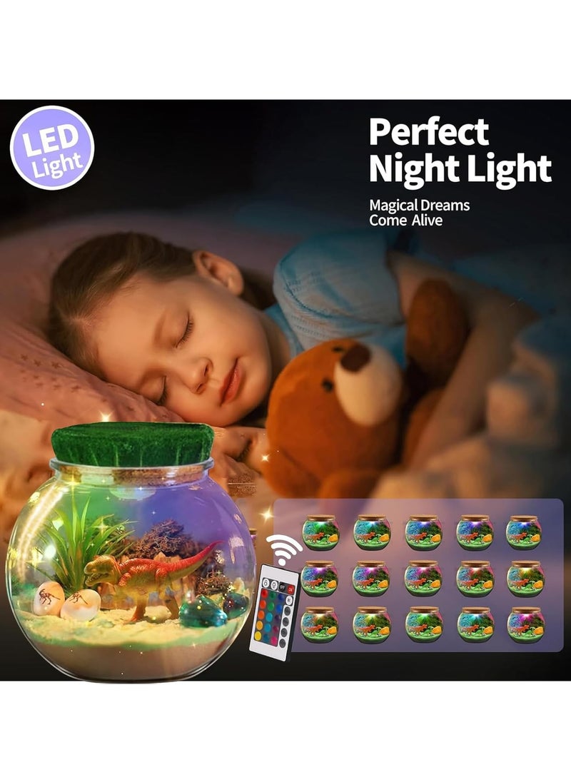 Dinosaur Terrarium Gifts for Kids Girls Light Up Terrarium Dinosaur Toys for Girls DIY Moon Lamp Arts and Crafts Birthday Gift for Girls Ages 4+ Year Old (Dinosaur)