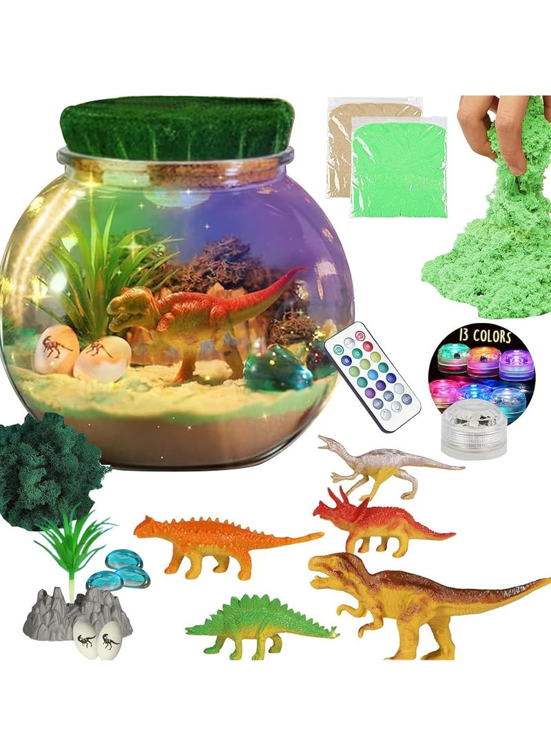 Dinosaur Terrarium Gifts for Kids Girls Light Up Terrarium Dinosaur Toys for Girls DIY Moon Lamp Arts and Crafts Birthday Gift for Girls Ages 4+ Year Old (Dinosaur)