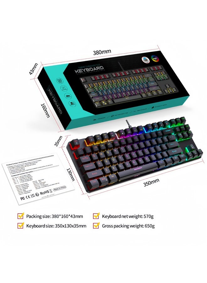 K87 metal wired mechanical gaming e-sports keyboard with RGB backlight ultra compact 61 keys -White