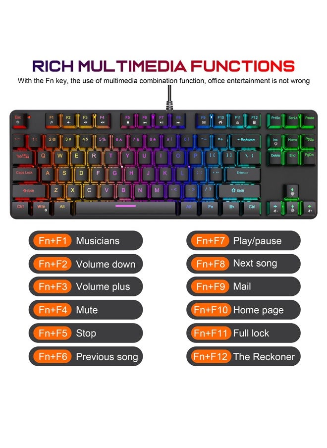 K87 metal wired mechanical gaming e-sports keyboard with RGB backlight ultra compact 61 keys -White