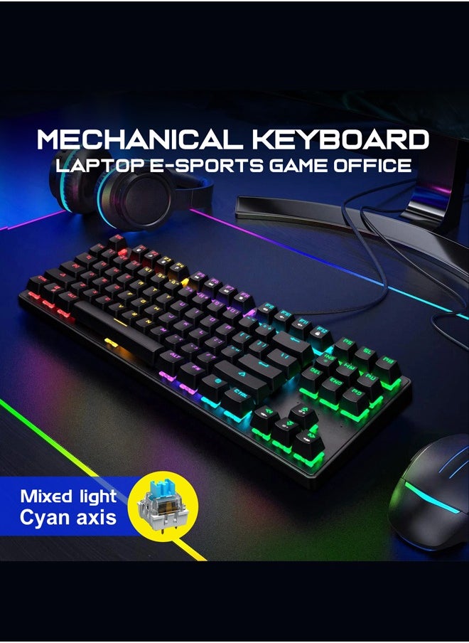 K87 metal wired mechanical gaming e-sports keyboard with RGB backlight ultra compact 61 keys -White