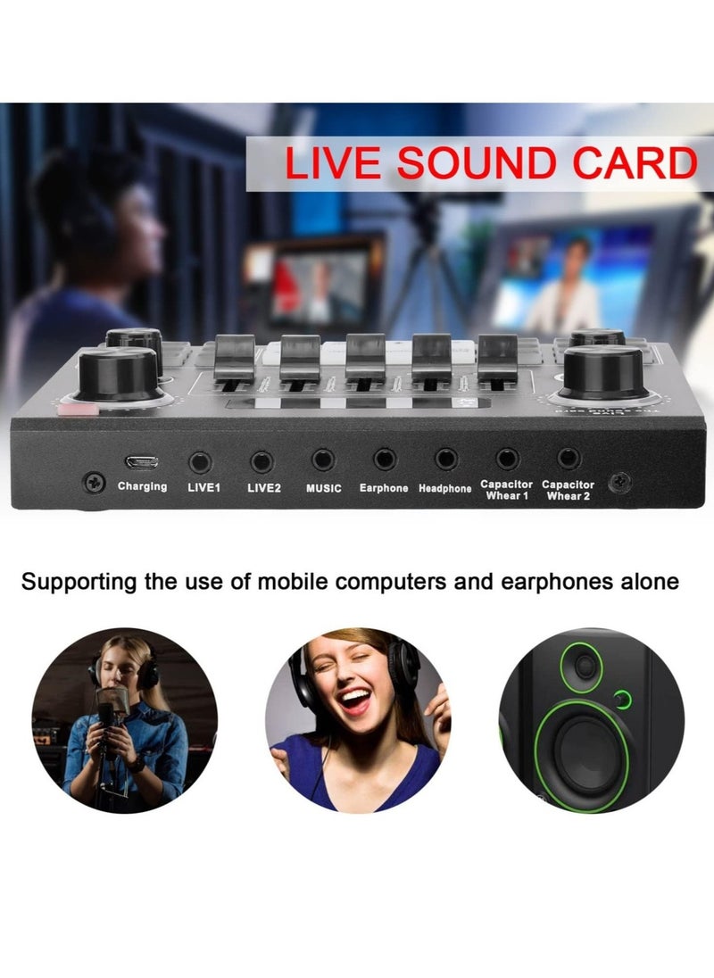 Multifunctional Live V9 Sound Card and BM800 Suspension Microphone Kit – Broadcasting Condenser Microphone Set for Webcasting, Live Streaming, and Audio Recording (For Computers and Mobile)