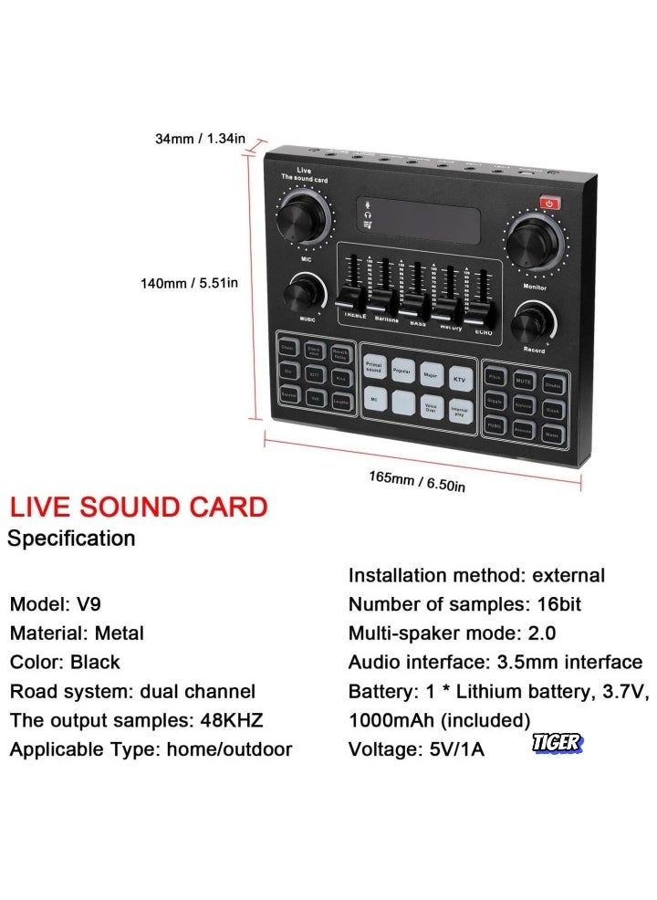 Multifunctional Live V9 Sound Card and BM800 Suspension Microphone Kit – Broadcasting Condenser Microphone Set for Webcasting, Live Streaming, and Audio Recording (For Computers and Mobile)