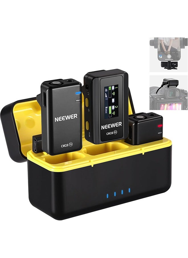 Neewer CM28 Wireless Lavalier Microphone System with Charging Case Noise Canceling 4GB Storage 9Hrs Recording 48KHz 16 Bit Uncompressed Audio Lapel Mic Compatible with iPhone iPad Android PC Camera