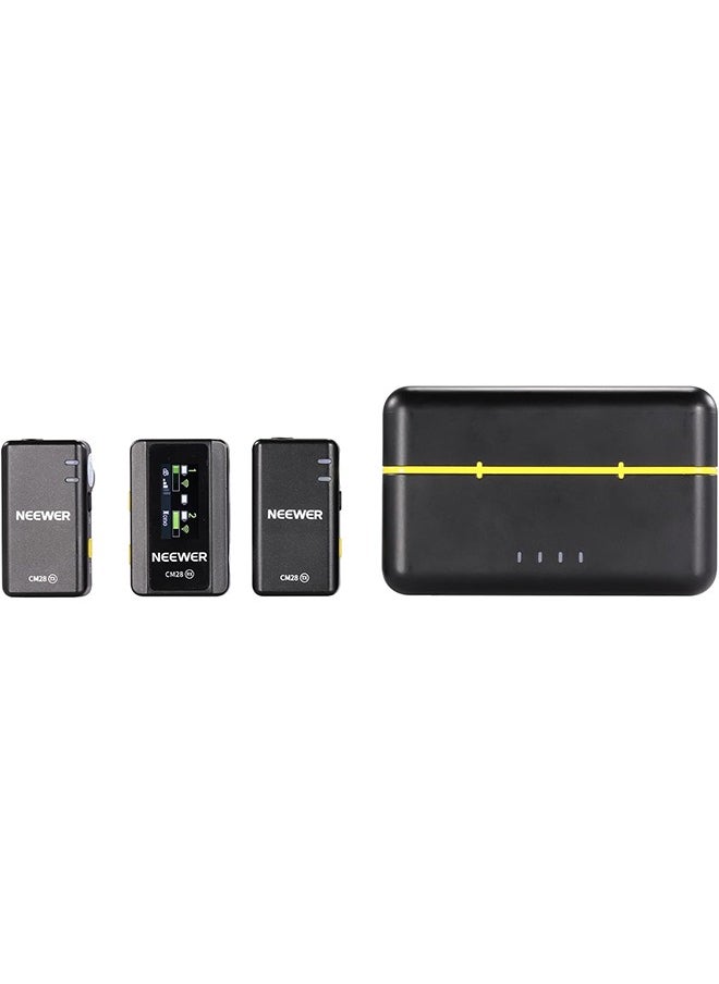 Neewer CM28 Wireless Lavalier Microphone System with Charging Case Noise Canceling 4GB Storage 9Hrs Recording 48KHz 16 Bit Uncompressed Audio Lapel Mic Compatible with iPhone iPad Android PC Camera